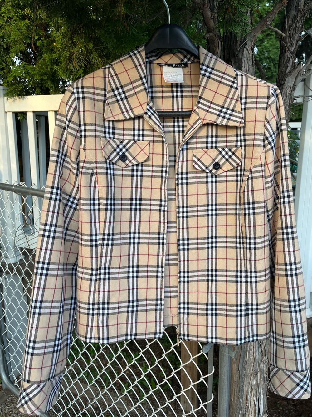 90s Y2K Classic Beige Plaid Zip-Up Light Fall Jacket